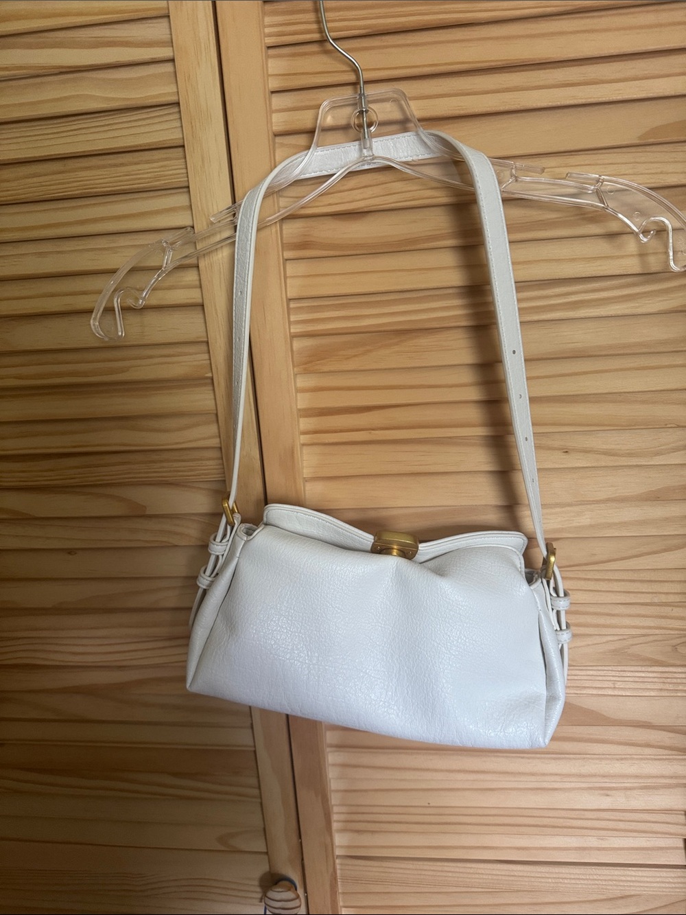 Anthropologie White Shoulder Bag with Gold Tone Hardware